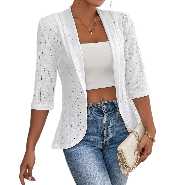 Elegant blazer jacket for women with perforated design and fitted cut Lune London
