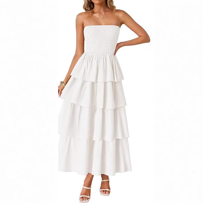 Maxi dress for women with a romantic ruffle design and a belt at the waist Lune London