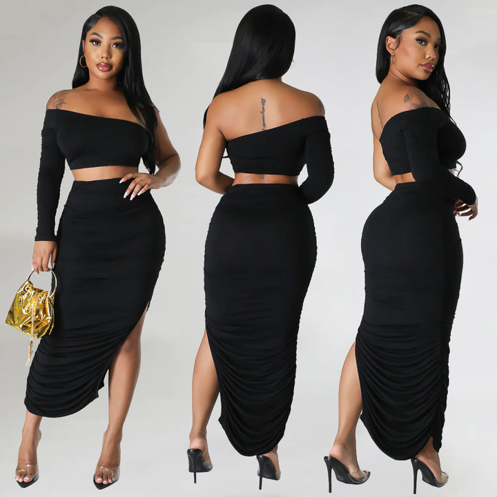 Ladies Off-Shoulder Ruffle Two-Piece Set Lune London