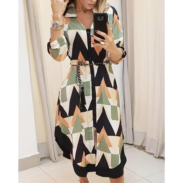 Striped midi shirt dress for women with fitted belt Lune London