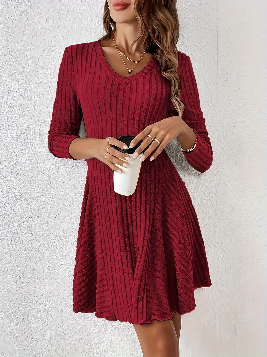 Ladies Mini Ribbed Flared Dress Lune London