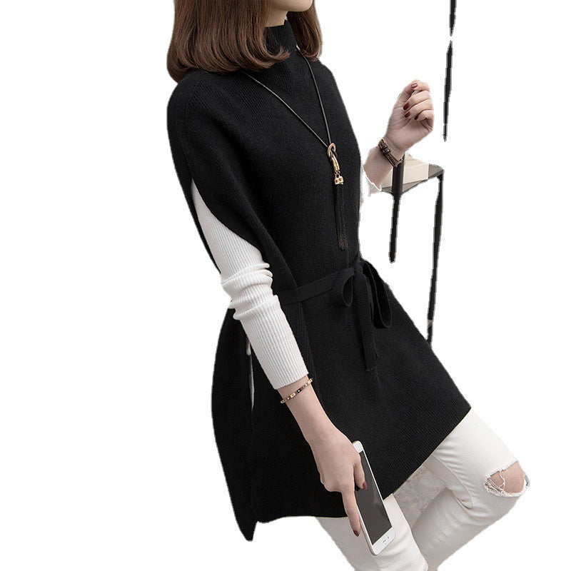 Manteau tricoté pour femme avec une ceinture à la mode et un col montant Chic & Stil