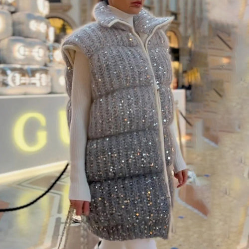Quilted vest for women with elegant sequin details and a high collar Lune London