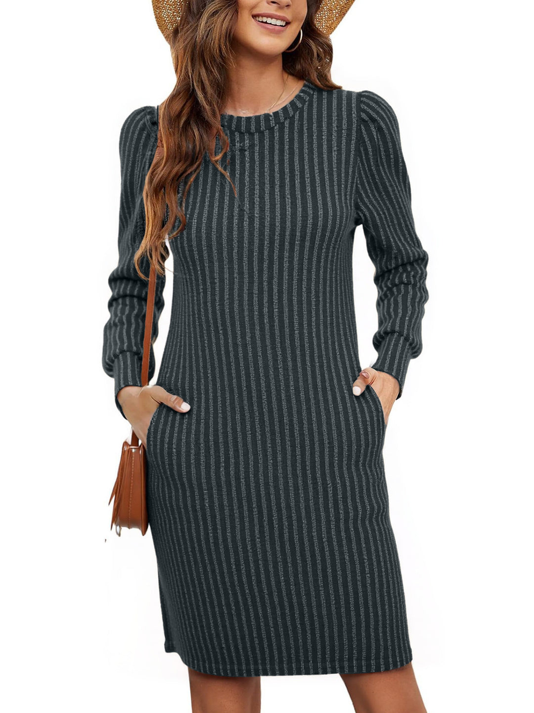 Sweater dress for women with ruffle details and side pockets Lune London