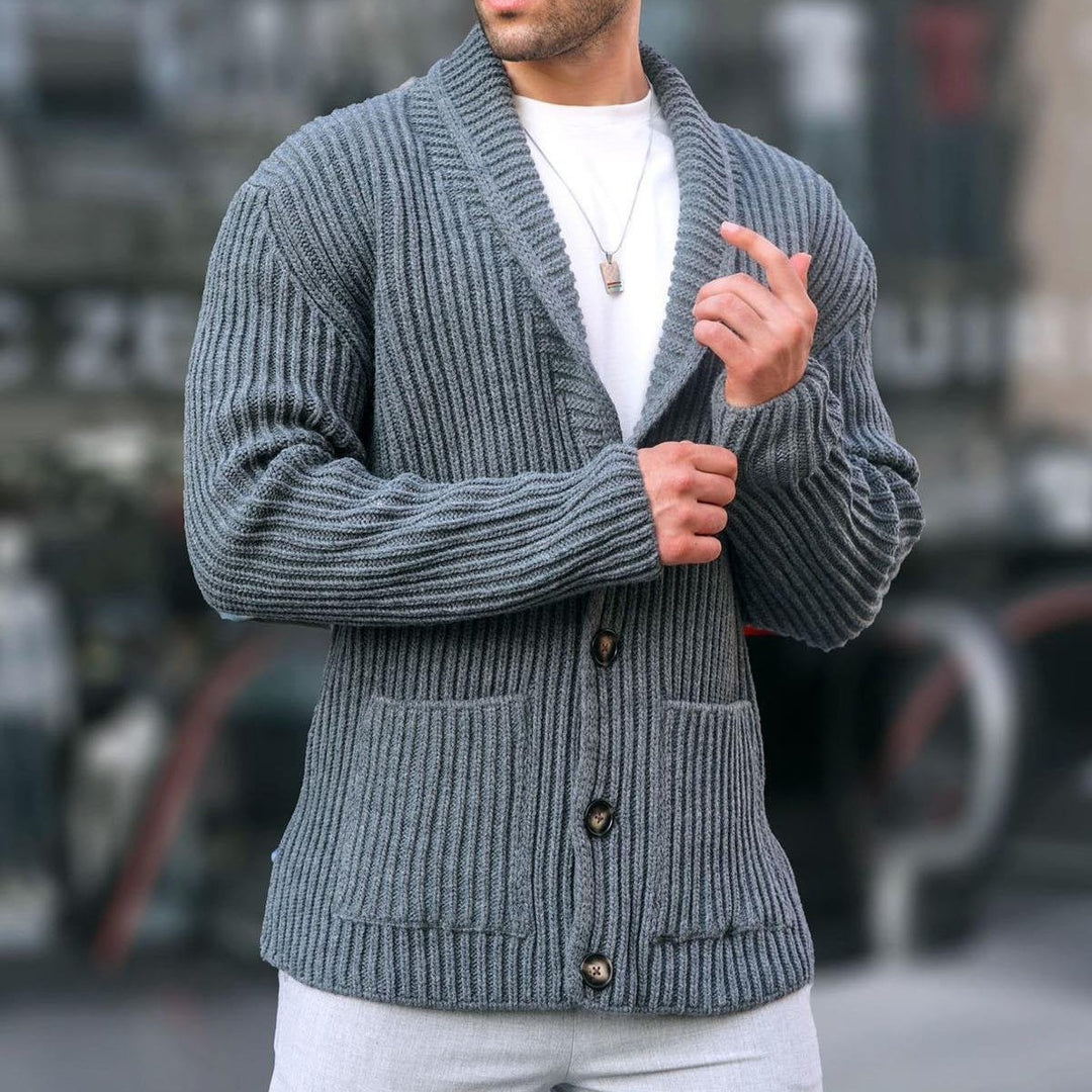 Knit jacket for men with plunging neckline and buttons Lune London