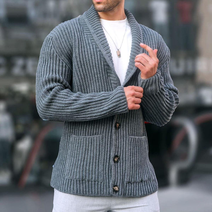 Knit jacket for men with plunging neckline and buttons Lune London