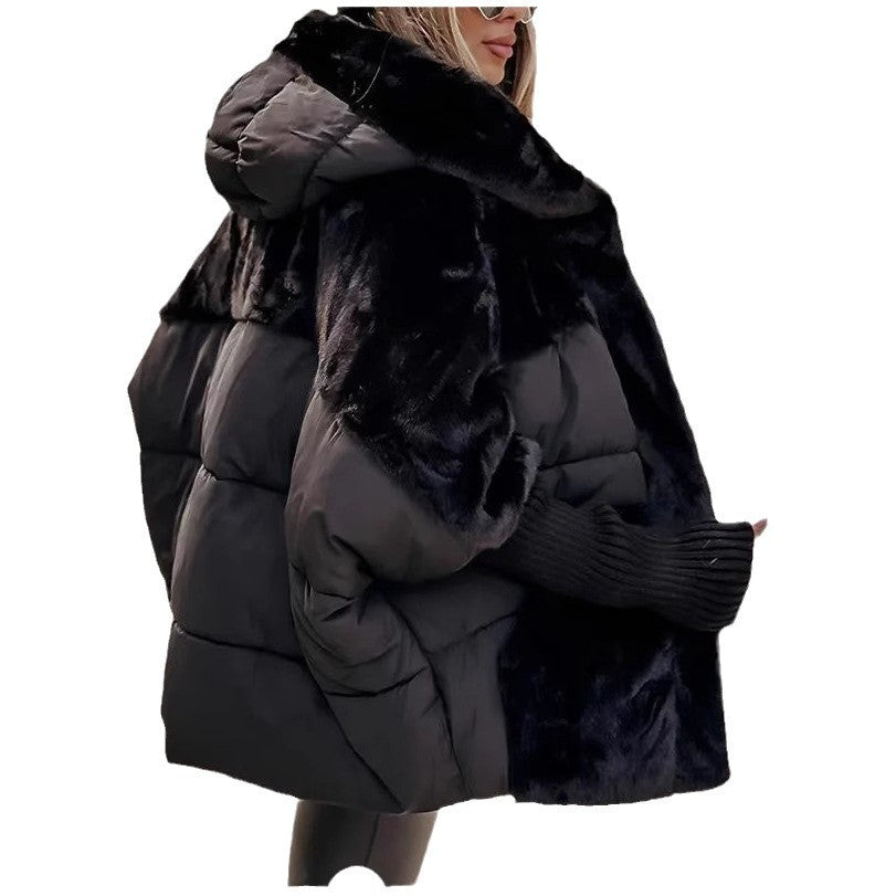 Ladies oversized quilted jacket with faux fur and hood Lune London