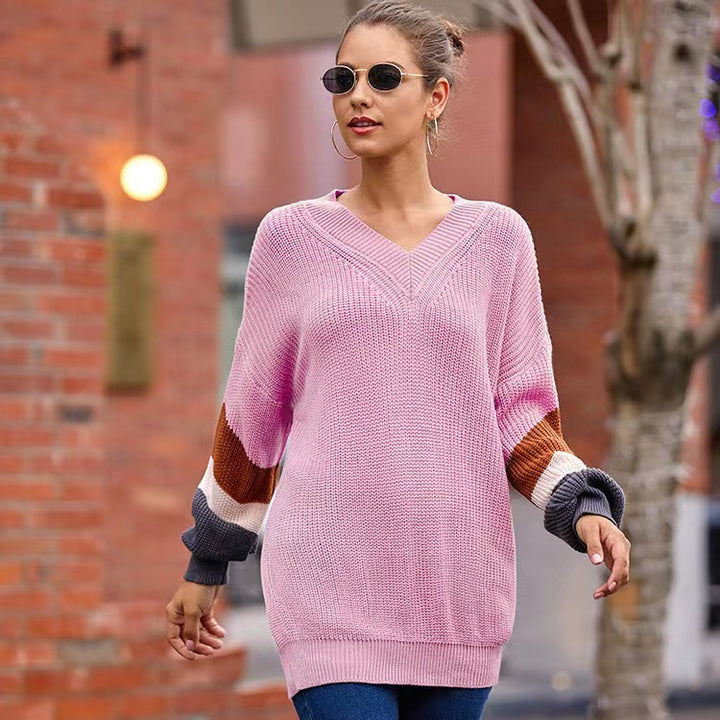 Knit pullover for women with V-neck and matching sleeves in Lune London color