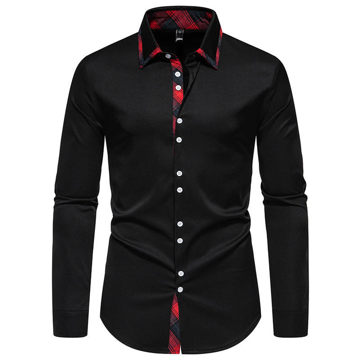 Elegant long-sleeve shirt for men with checkered collar details Lune London