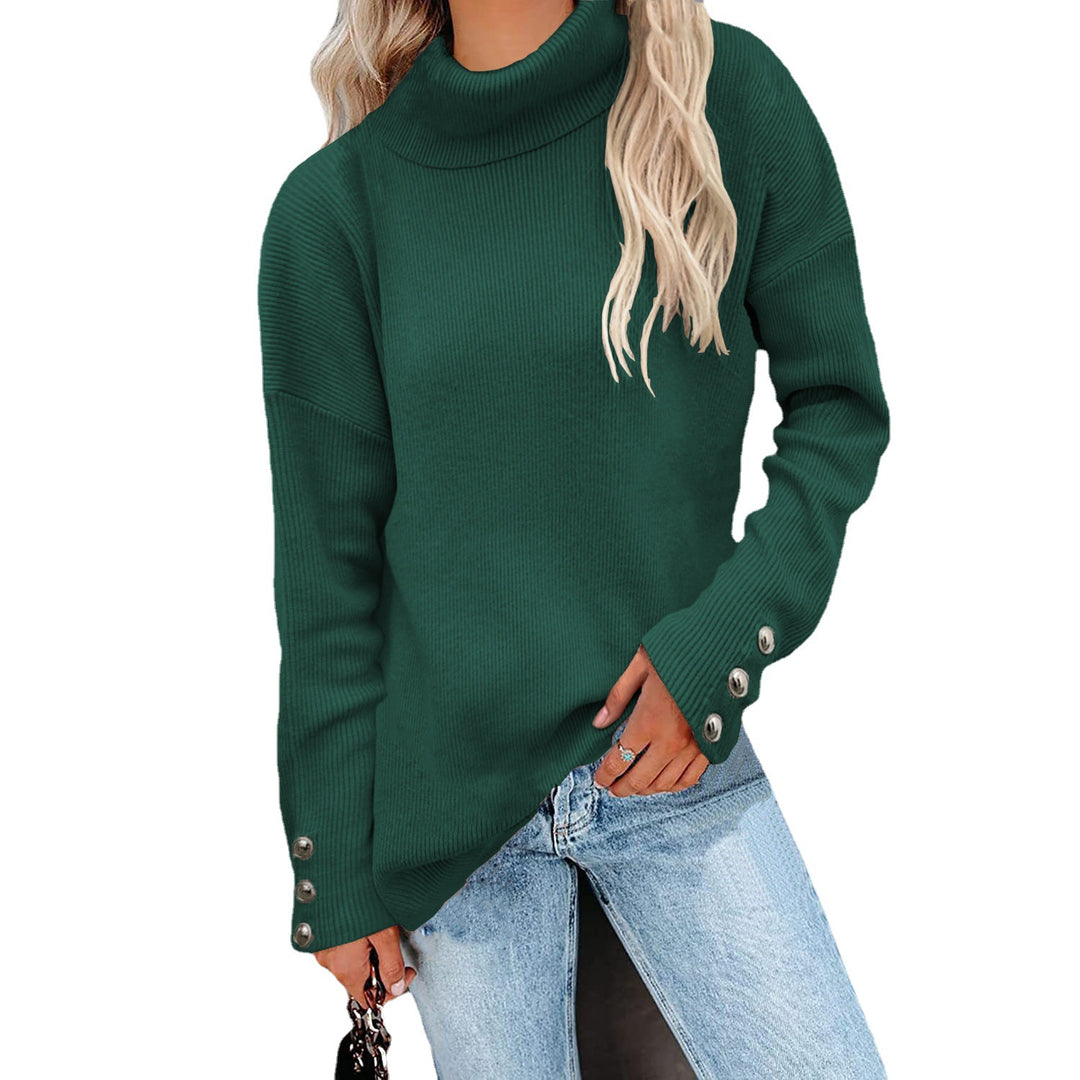 Women's turtleneck sweater with striped design and decorative buttons Lune London