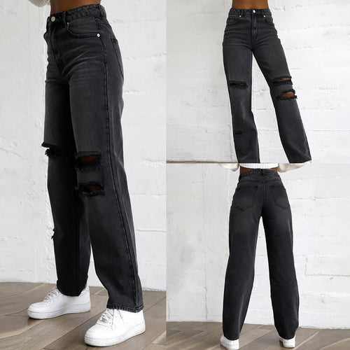 Women's fashionable destroyed jeans in a casual cut with high pockets and unique details Lune London