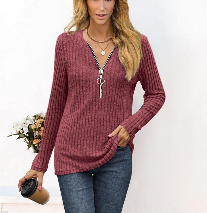 Women's sweater with high-quality zipper and fine rib design Chic and Stil