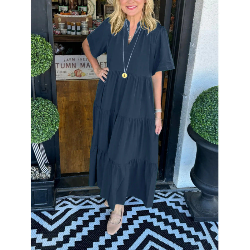 Maxi dress with long sleeves for women with V-neck and ruffle detail Lune London