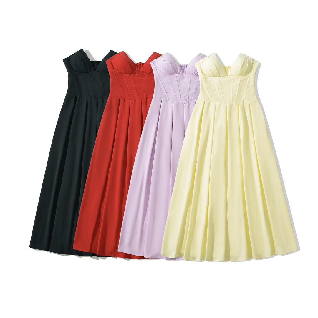 Maxi dress for women with elegant bustier neckline and fluid skirt Lune London