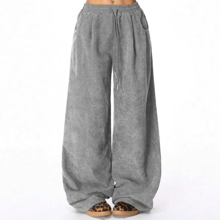 Pantalon large en corduroy à la mode pour femmes avec taille élastique et poches pratiques Chic & Stil