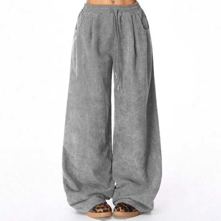 Pantalon large en corduroy à la mode pour femmes avec taille élastique et poches pratiques Chic & Stil