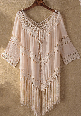 Women Bohemian Crochet Fringe Kimono Lune London