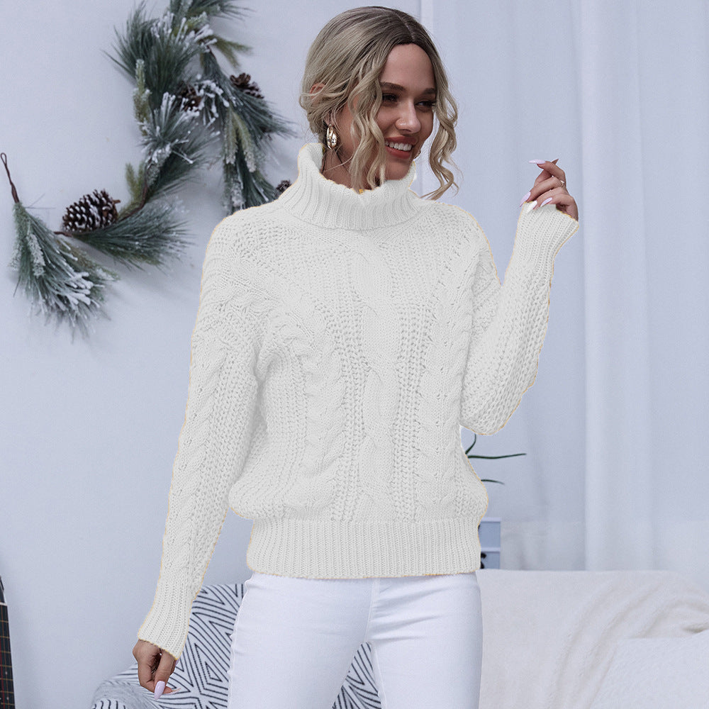 Chunky knit sweater for women with high collar and twisted pattern Lune London