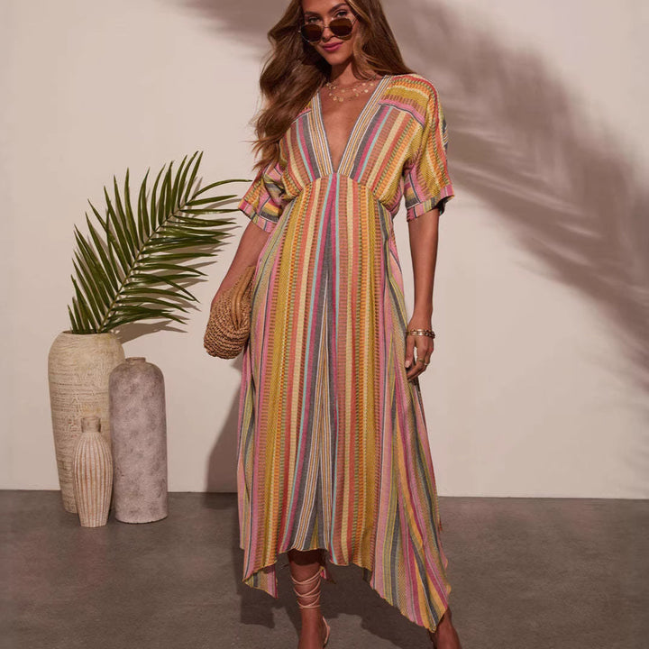 Women's maxi dress with deep V-neck and flared skirt Lune London