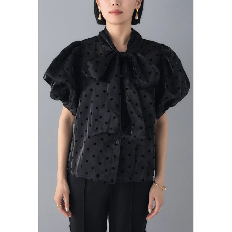 Elegant blouse for women with polka dots and puff sleeves Lune London