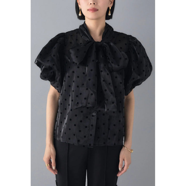 Elegant blouse for women with polka dots and puff sleeves Lune London