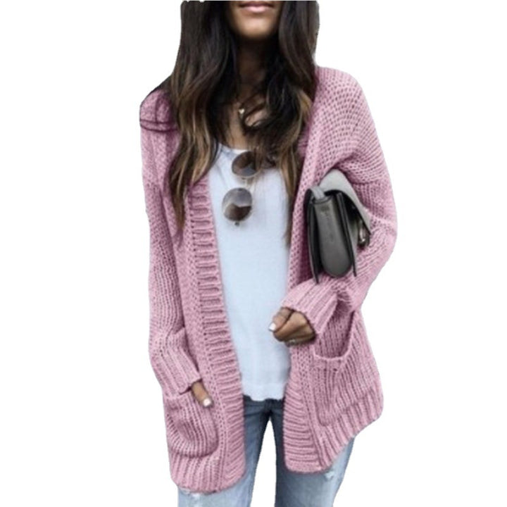 Casual knitted jacket for women with large pockets and open edges Lune London