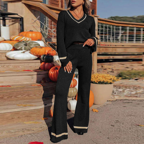 Ladies casual set with wide leg and V-neck Lune London