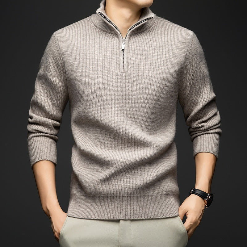 Pull-over zippé élégant pour hommes en laine douce Lune London