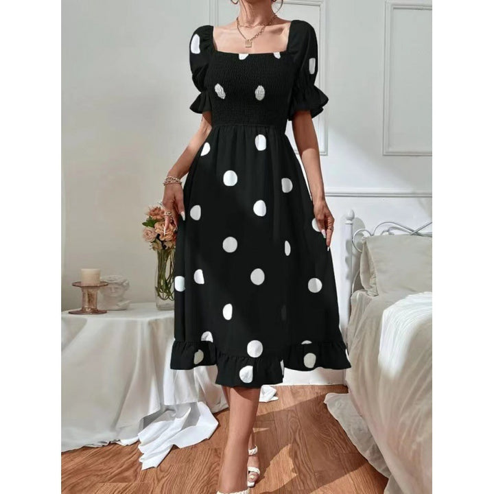 Lune London polka dot puff sleeve midi dress for ladies