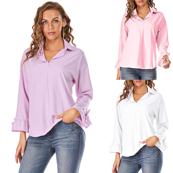 Ladies Fashionable Top with Ruffle Details and Modern Ties Lune London