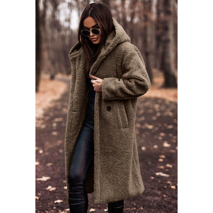 Comfortable teddy coat for women with hood and button closure Lune London