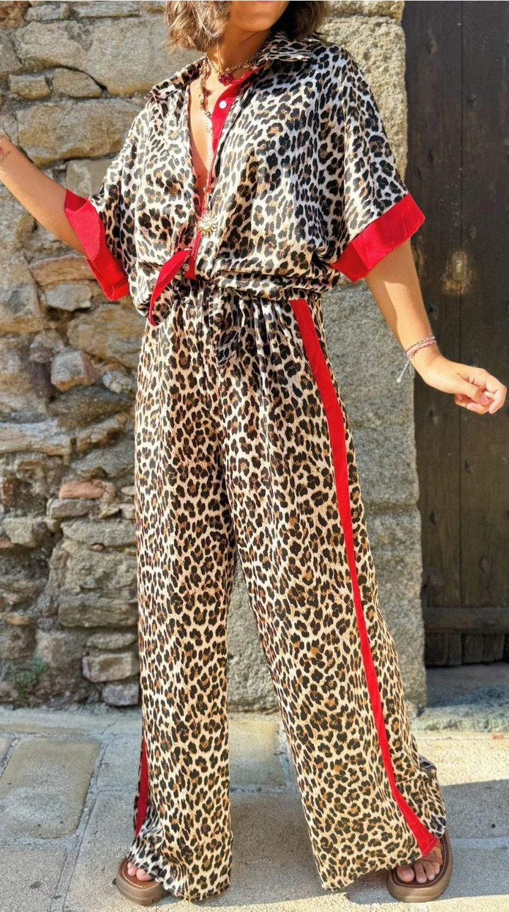 Ladies elegant leopard print jumpsuit with wide legs and relaxed fit Lune London