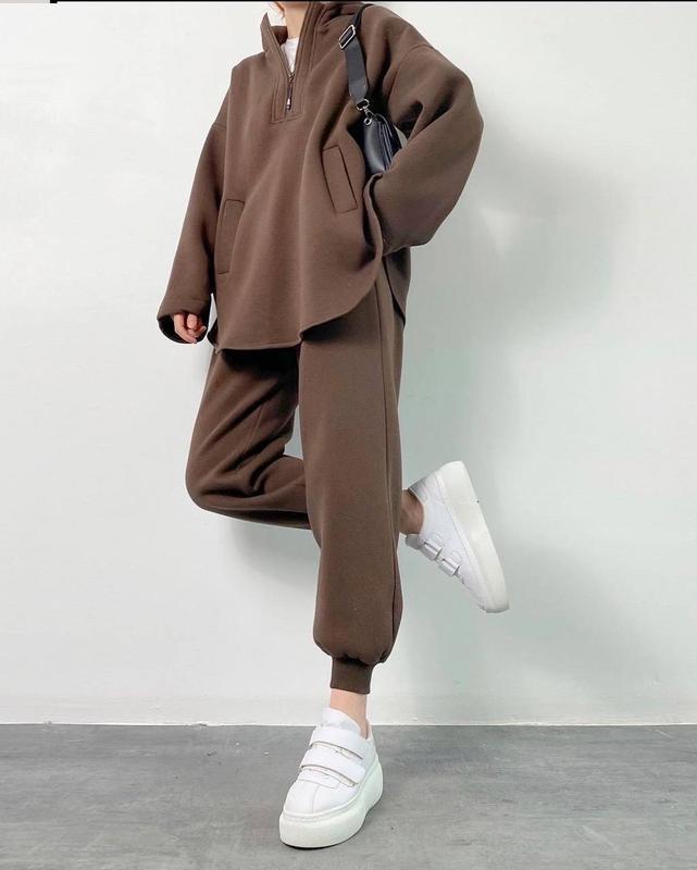 Lady oversized Fleece Hoodie with side zipper and wide pants Lune London