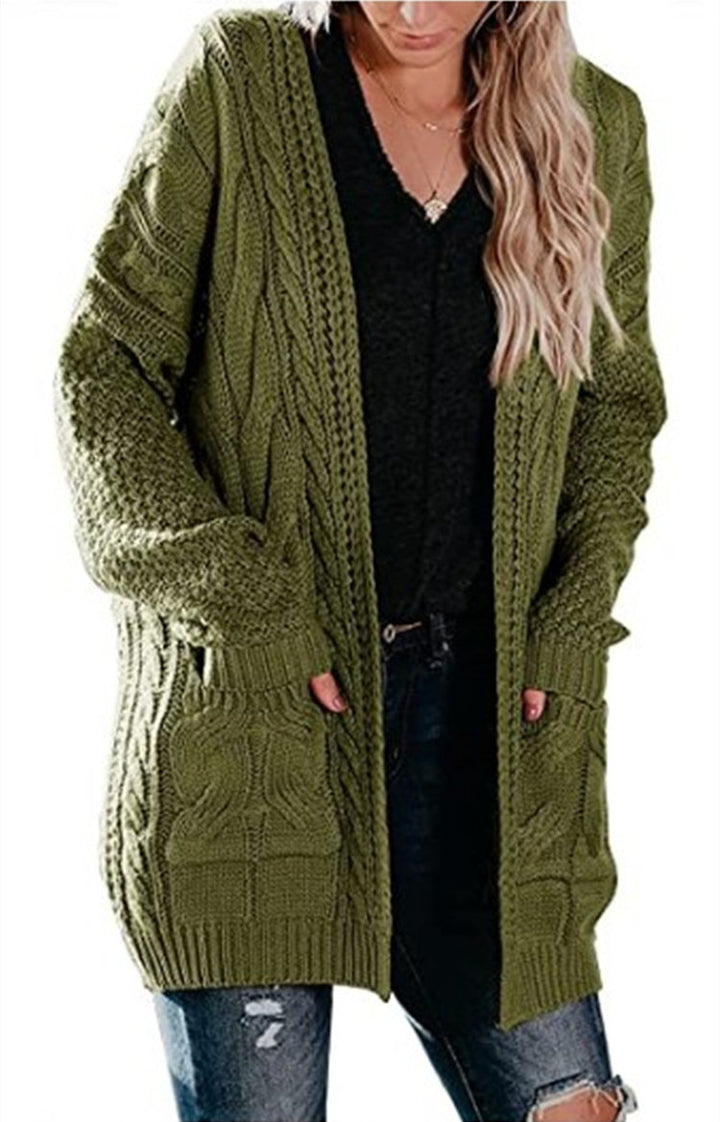 Women chunky knit cardigan with feminine silhouette and practical pockets Lune London