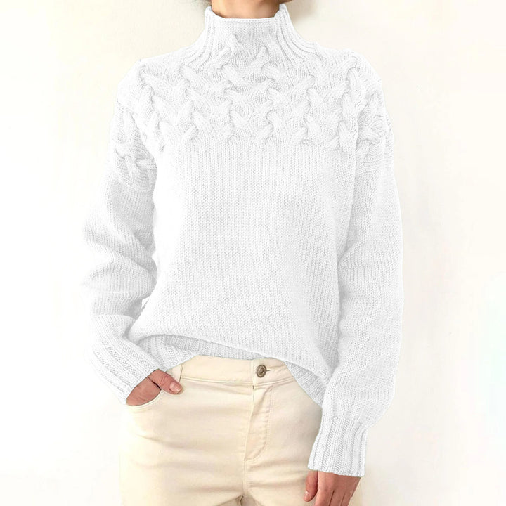 Knit sweater for women with high collar and trendy twisted pattern Lune London