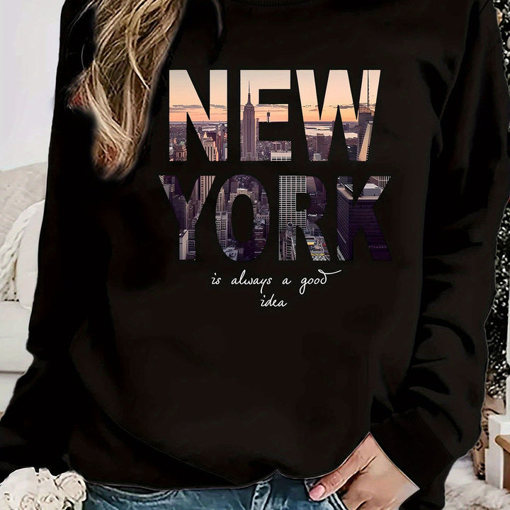 Sweatshirt pour femmes avec impression créative de la skyline de New York et coupe confortable Chic & Stil