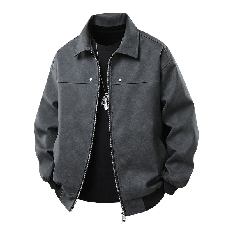 Casual synthetic leather jacket for men with a loose fit and practical zip pockets Lune London
