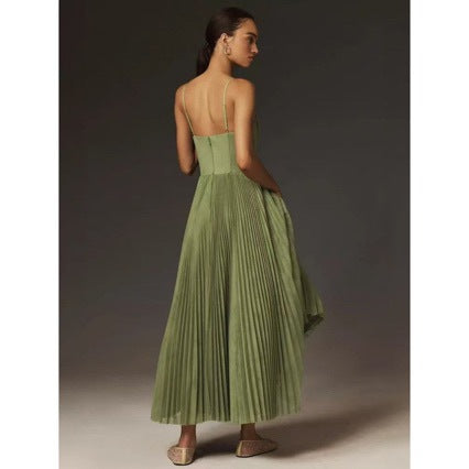 Women's Pleated Maxi Dress with Bustier Top and Flared Skirt Lune London
