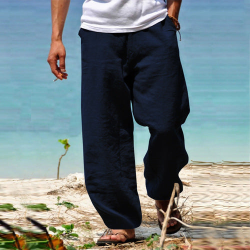 Men's Airy Linen Pants with Elastic Waistband and Practical Side Pockets Lune London
