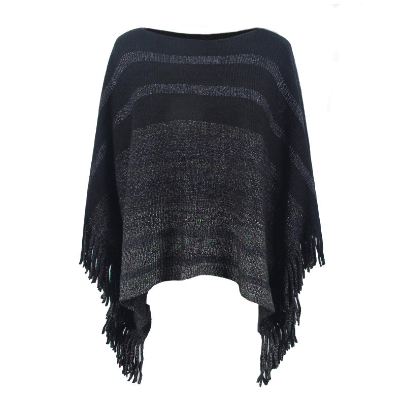 Ladies elegant poncho with textured design and fringe details Lune London