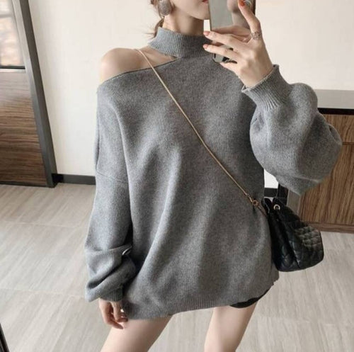 Oversized sweater for women with a deep neckline and high collar Lune London