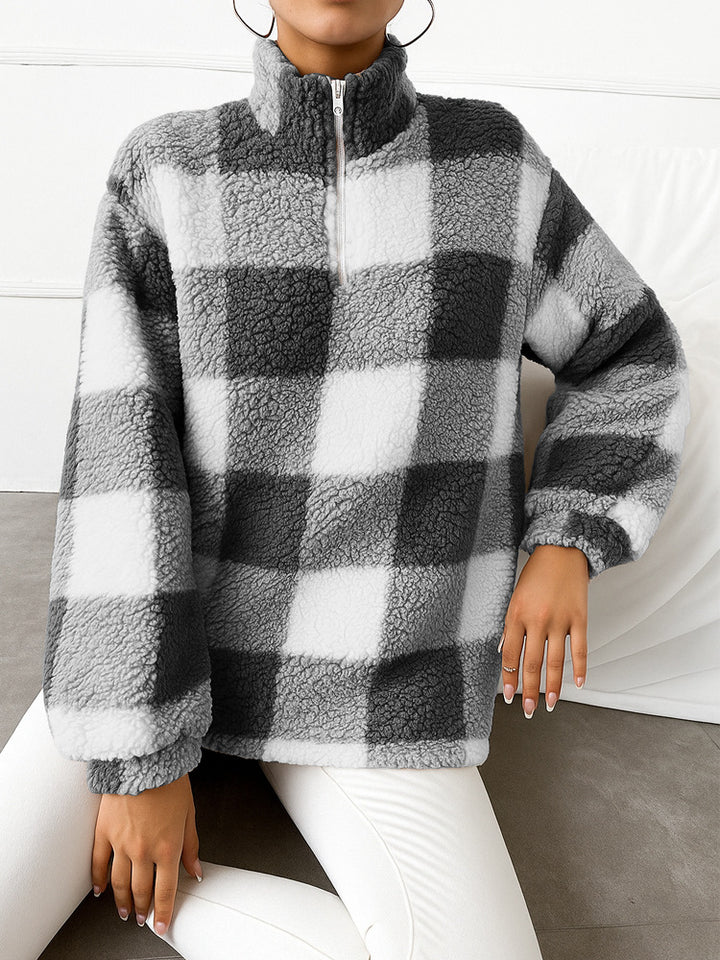 Fleece pullover for women with high neck and full zip Lune London