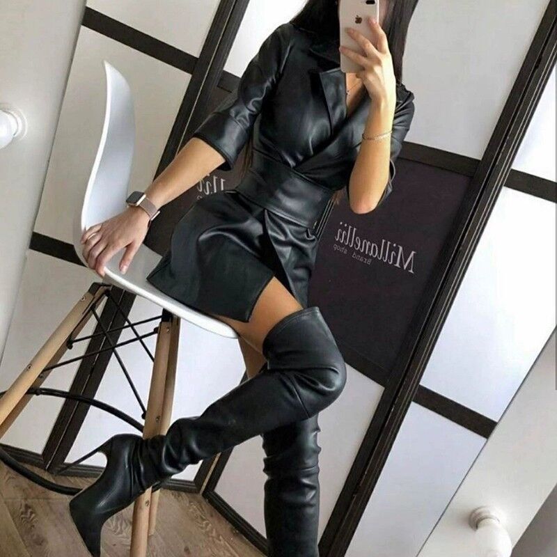 Elegant wrap dress for ladies in faux leather Lune London