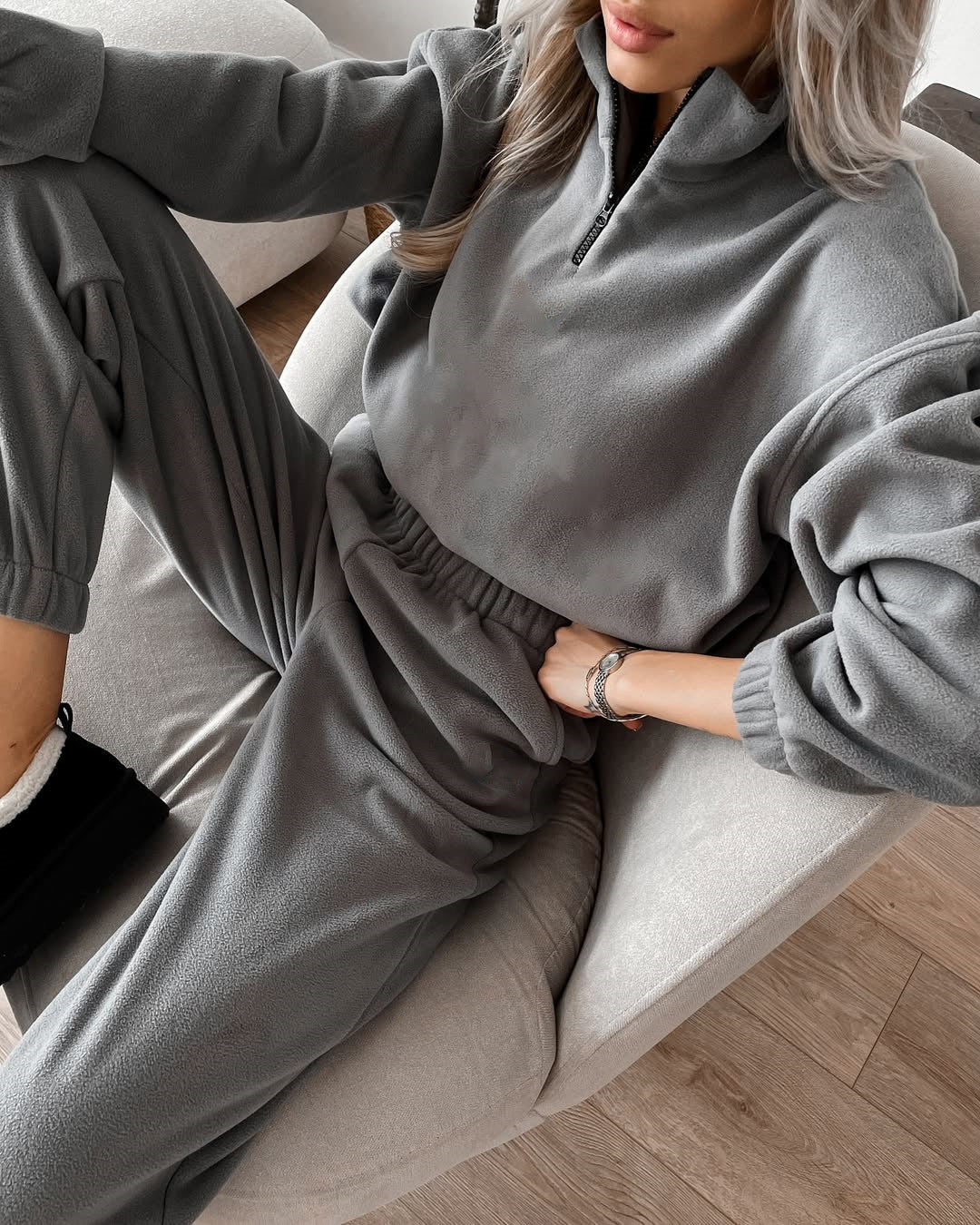 Ladies Fleece Loungewear with high collar and zip Lune London