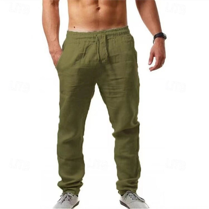 Light linen trousers for men with elastic waistband and practical side pockets Lune London