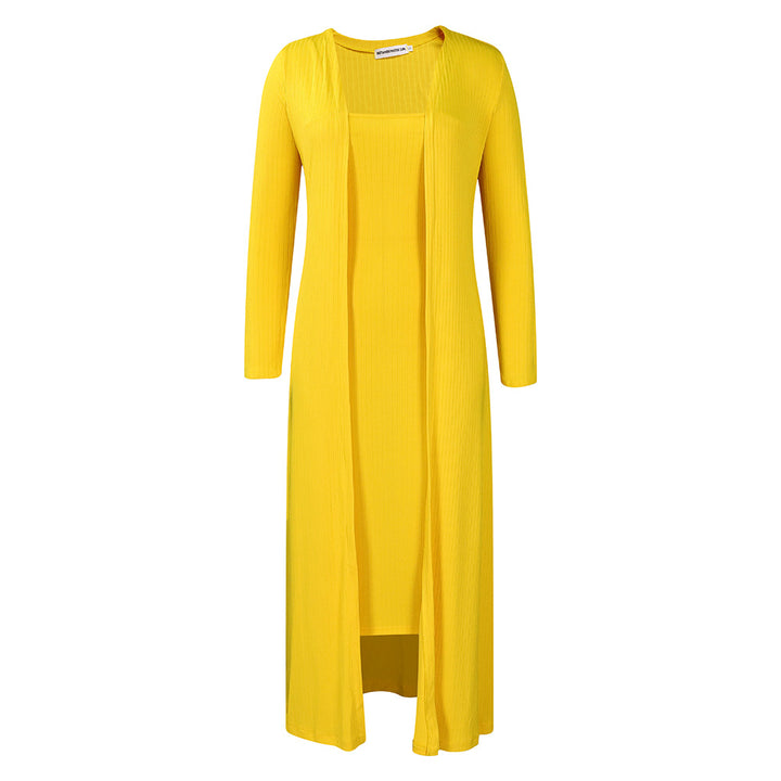 Maxi dress for women with open cardigan and long sleeves Lune London