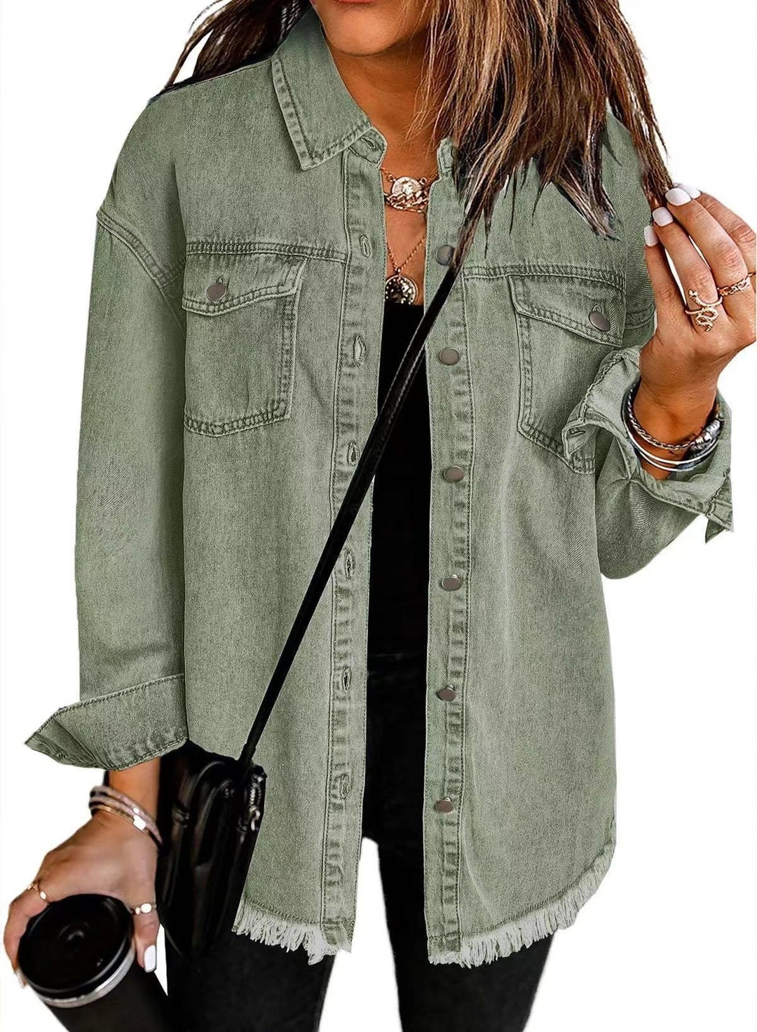 Women's denim shirt with frayed hem and practical pockets Lune London