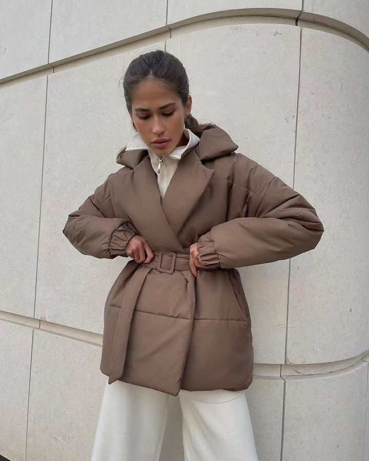 Lune London | Waist Cotton V-Neck Puffer Jacket