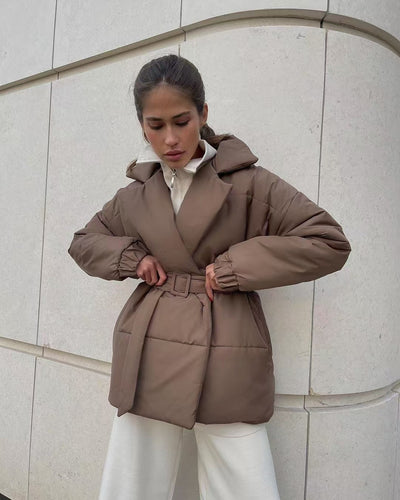 Lune London | Waist Cotton V-Neck Puffer Jacket