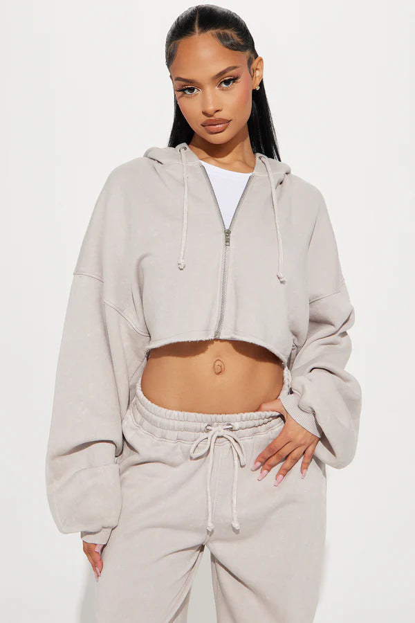Lune London women's cropped fleece hoodie set and wide pants
